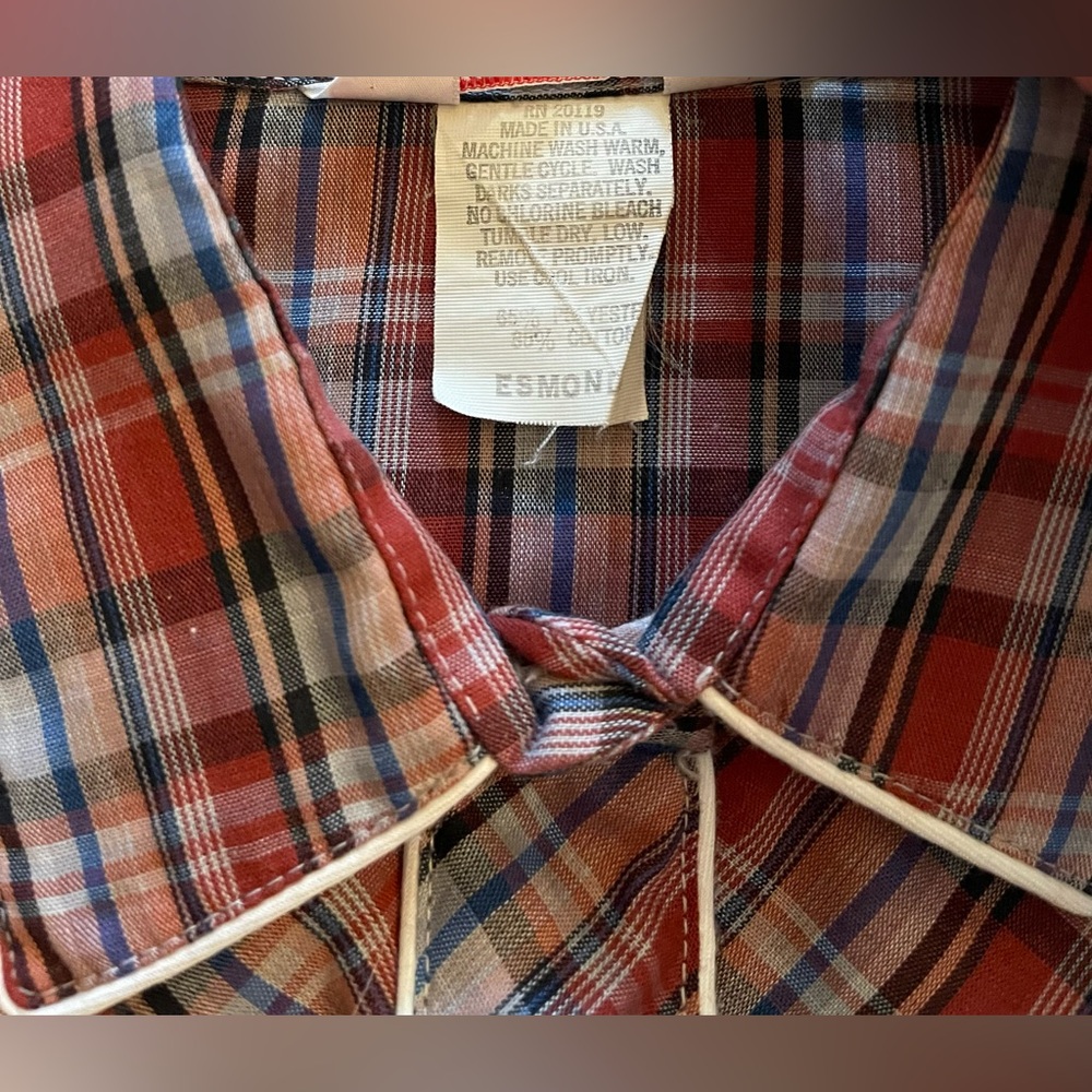 VINTAGE 1950 H BAR C Ranchwear RED Embroidered Plaid Pearl Snap Western Shirt 38 - Picture 3 of 8